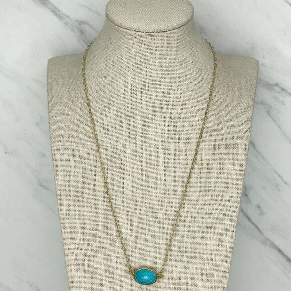 Gold Tone Blue Rhinestone Chain Link Necklace - Picture 1 of 5